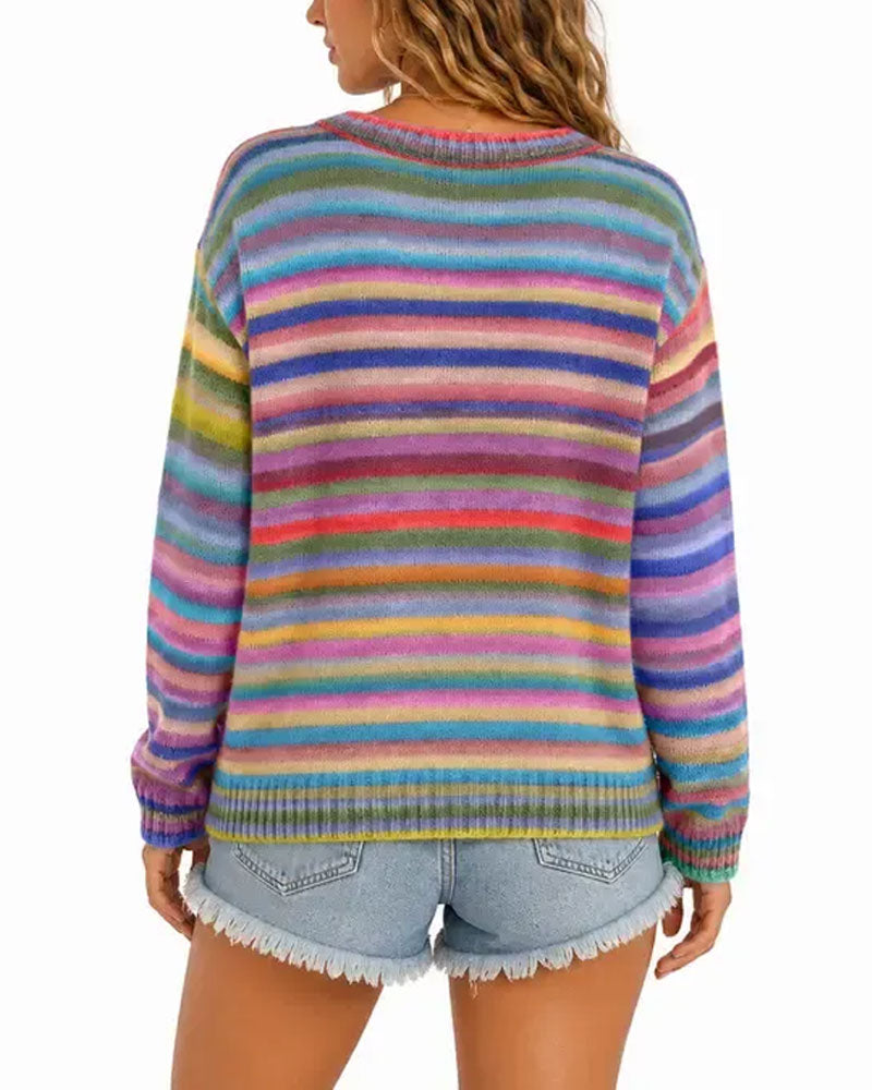Cardigan Regnbue Stripe Knapp