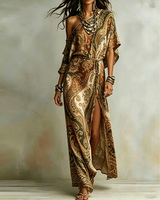 Kjole Paisley Enskulder Slips Spalte Maxi