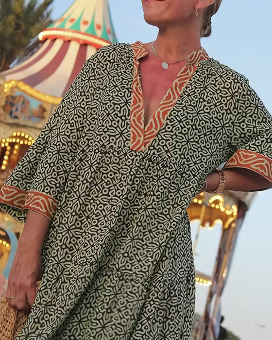 Kjole V-Hals Kortermet Trykk Ferie