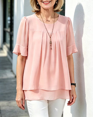 Bluse Rundhalset Rynket Ruffle