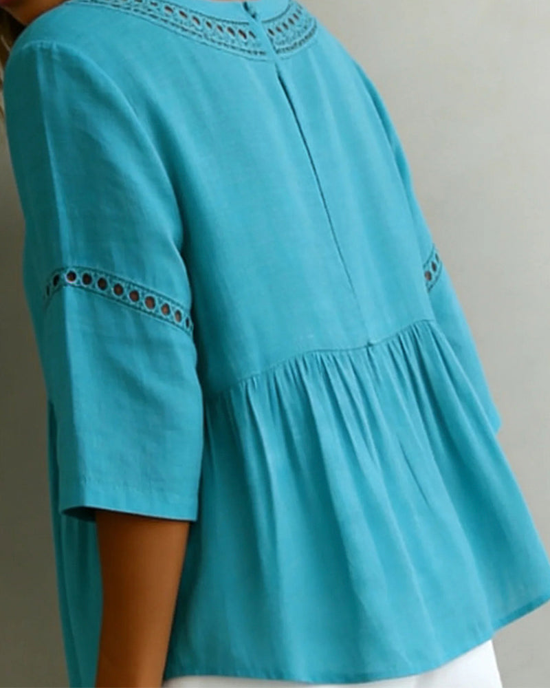 Bluse Utskjæring Lappeteknikk 3/4-Erm