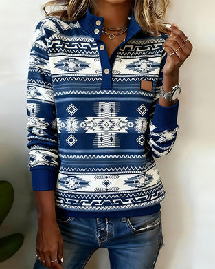 Trykt Genser Med Knapper Og Skinnemerke