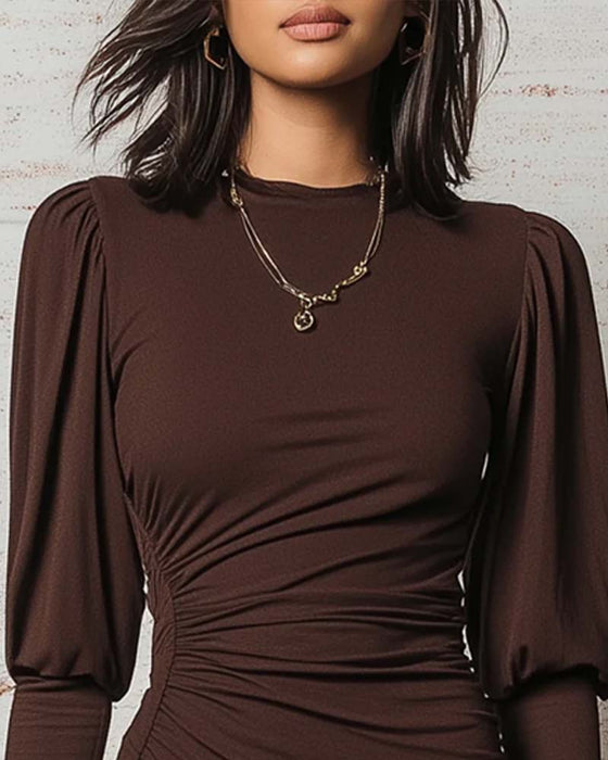 Kjole Plissert Bodycon Lang Erme