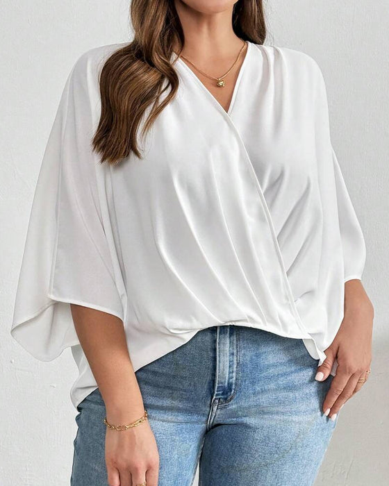 Bluse V-Hals Kors Uregelmessig Solid