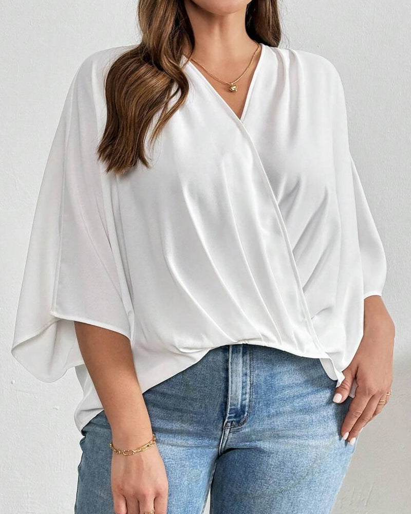 Bluse V-Hals Kors Uregelmessig Solid