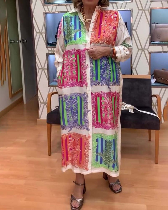 Kjole Patchwork Trykt Lang Skjorte