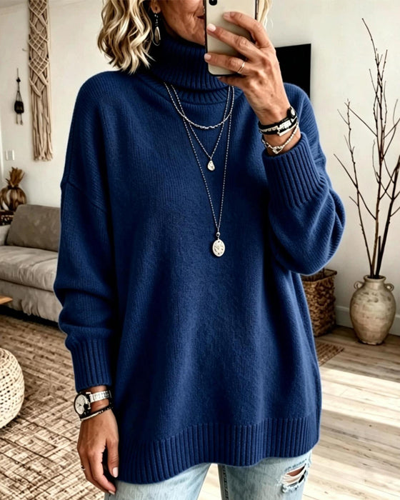 Pullover Høy Hals Løs