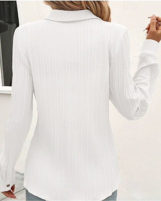Bluse Teksturert Vertikal-Stripe Langermet