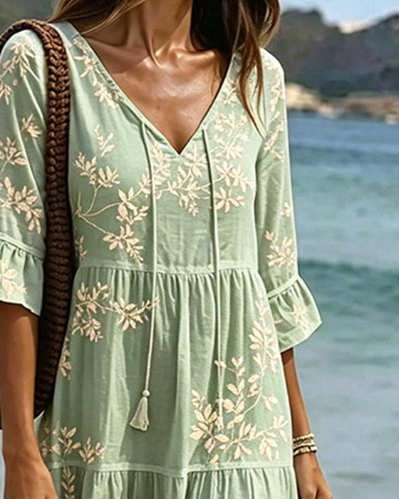 Kjole Ruffle V-Hals Knyte Resort