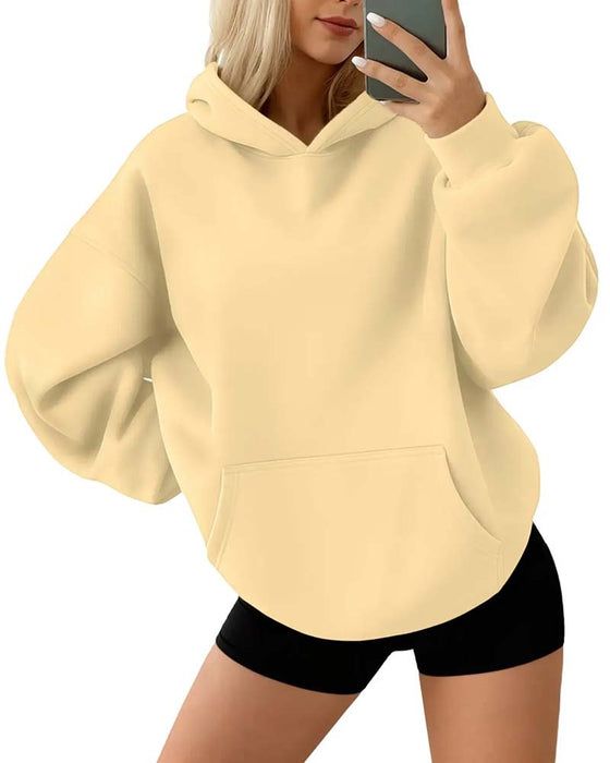 Hoodie Solid Farge Lang Erme Casual