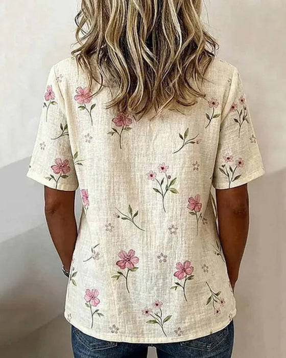Bluse Småblomstret Diagonal Knyt Foran