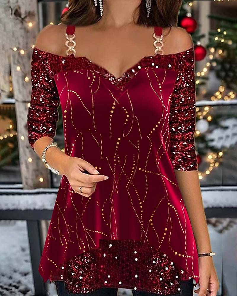 Topp Glitter Skuldrefri Langermet