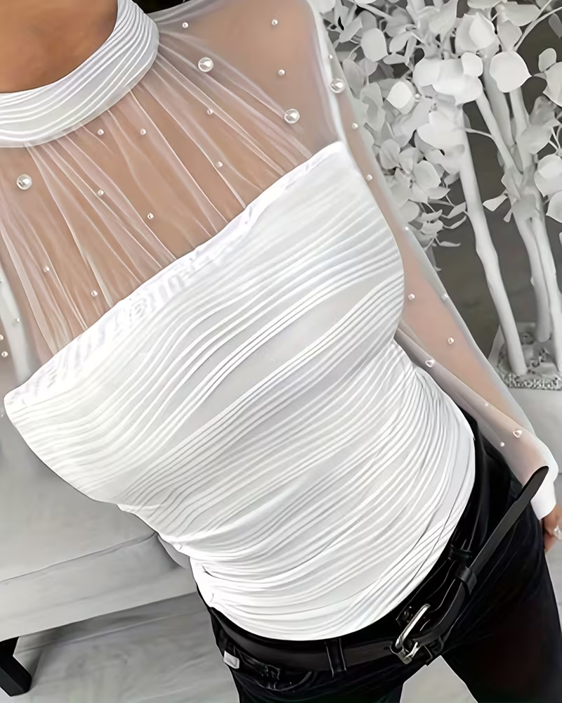 Bluse Mock Hals Rynket Sheer