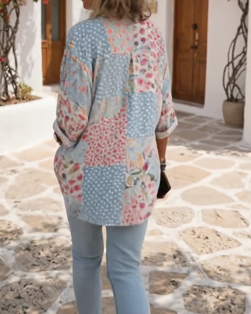 Skjorte Med Småblomstret Print Og Ståkrage