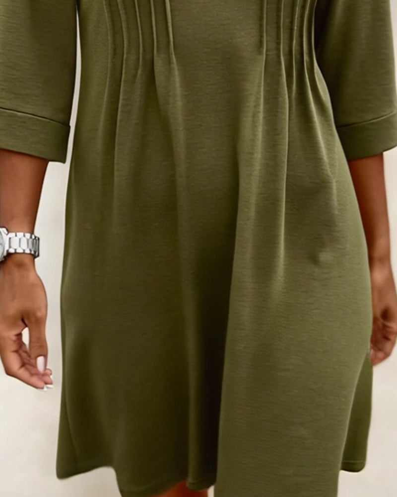 Kjole Halvarm Plissert A-Kant V-hals