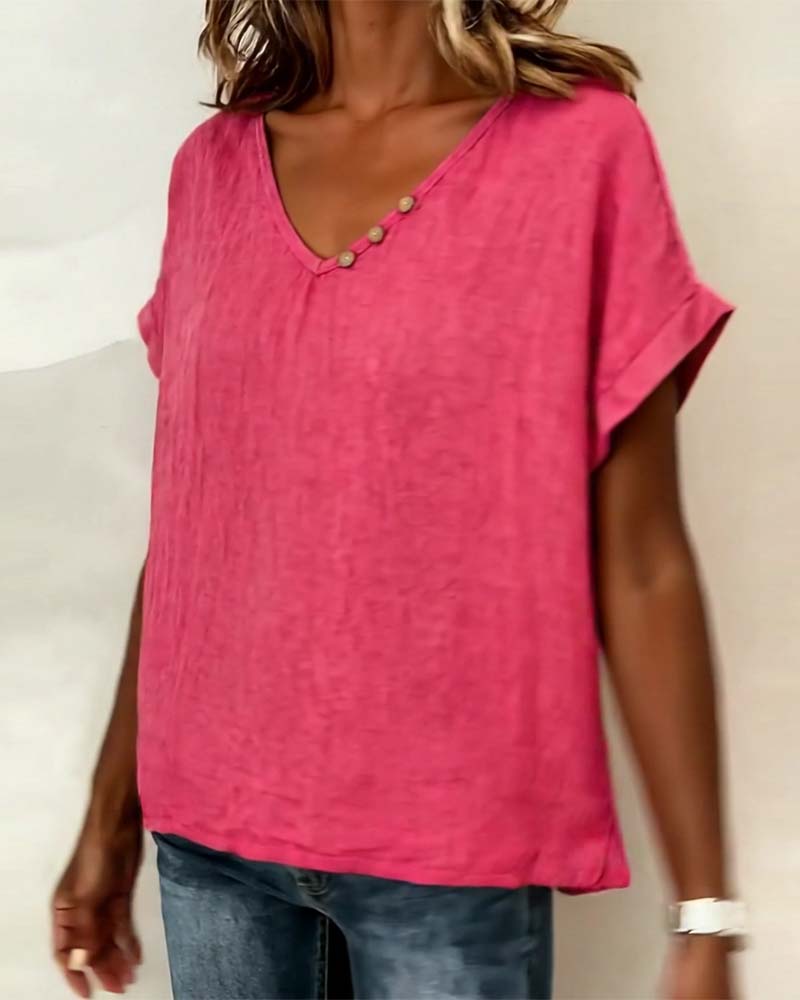T-skjorte Ensfarget Kortermet V-uttringning
