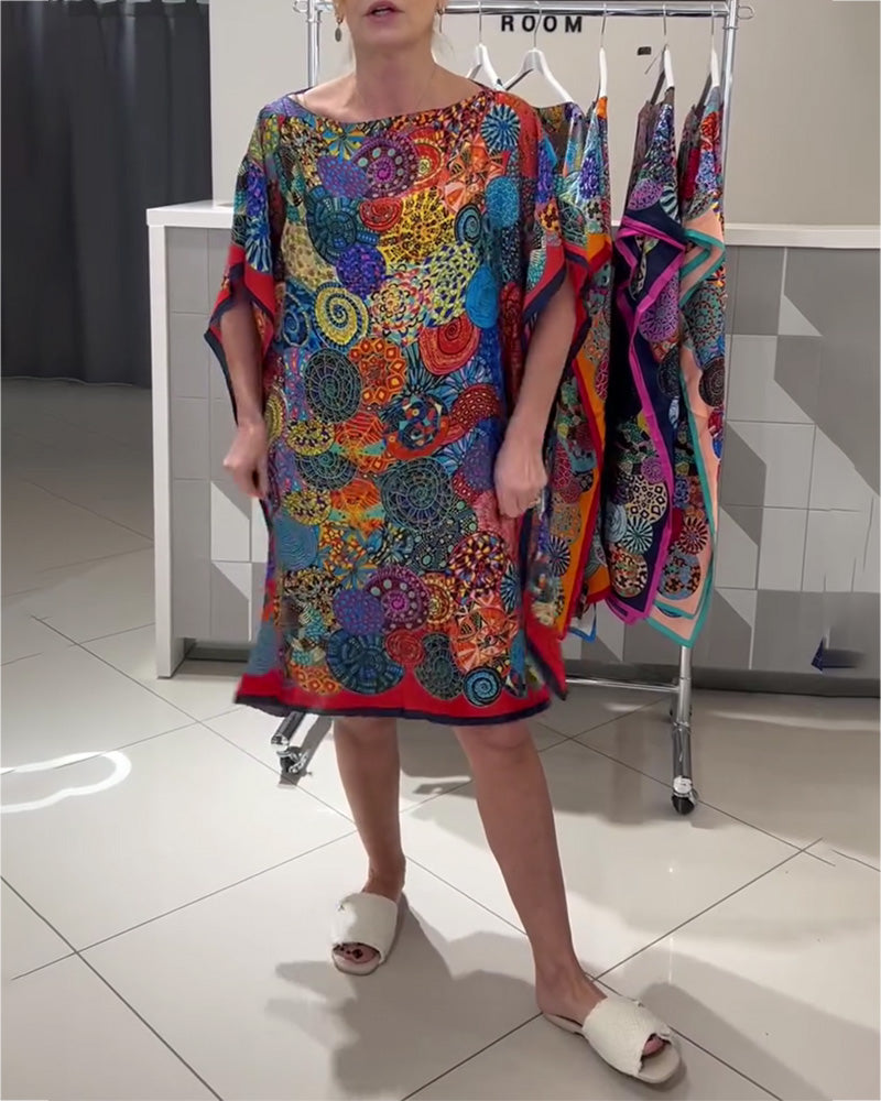 Kjole Bohemisk Trykk Flagermus Erme