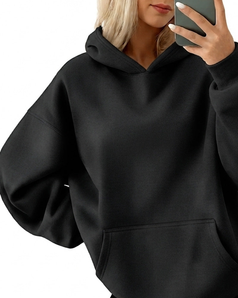Hoodie Hetter Lomme Solid Løs
