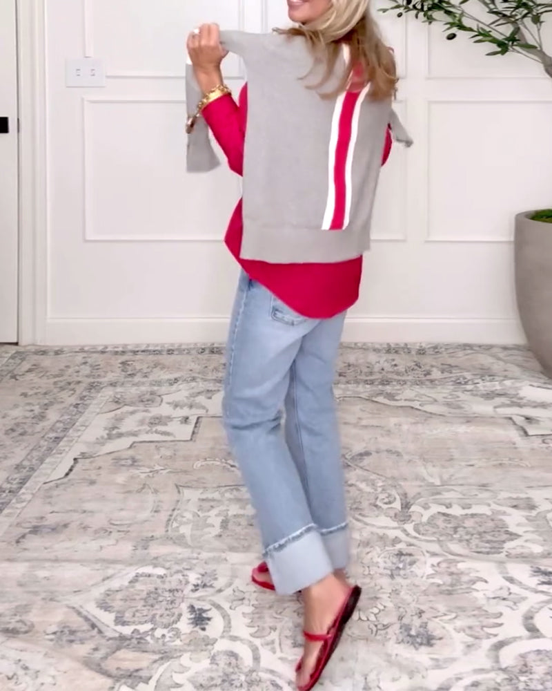 Rundhalset Langermet Kontrastfarget Genser