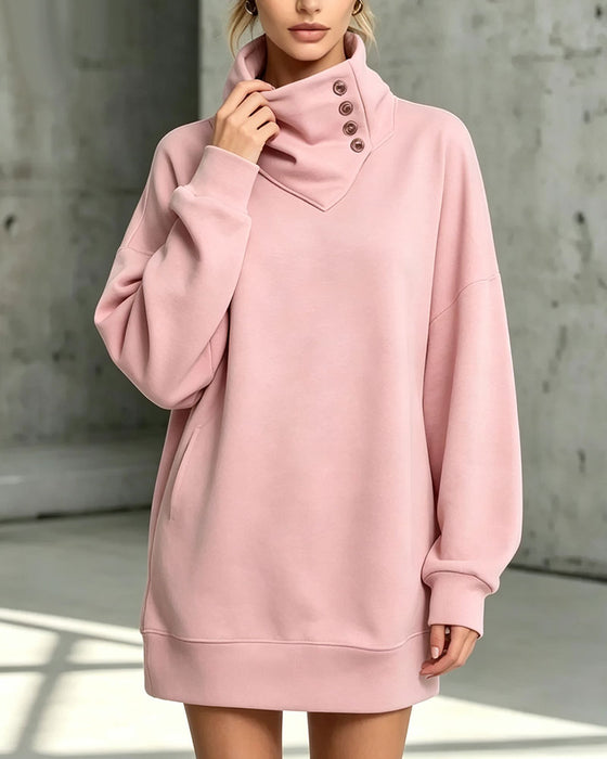 Kjole Turtleneck Diagonal Knapp Loose Fit