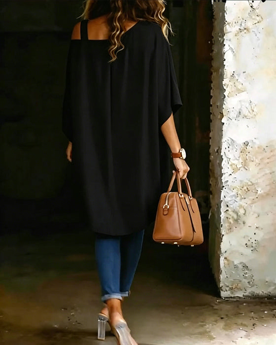 Bluse Asymmetrisk Cold Shoulder Ensfarget Avslappet