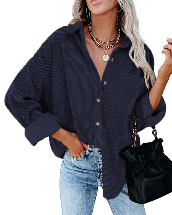 Ensfarget Manchesterbluse Med Lomme