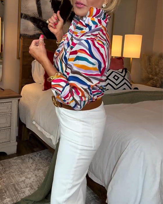 Skjorte Krage Langermet Fargerik Blomstrete