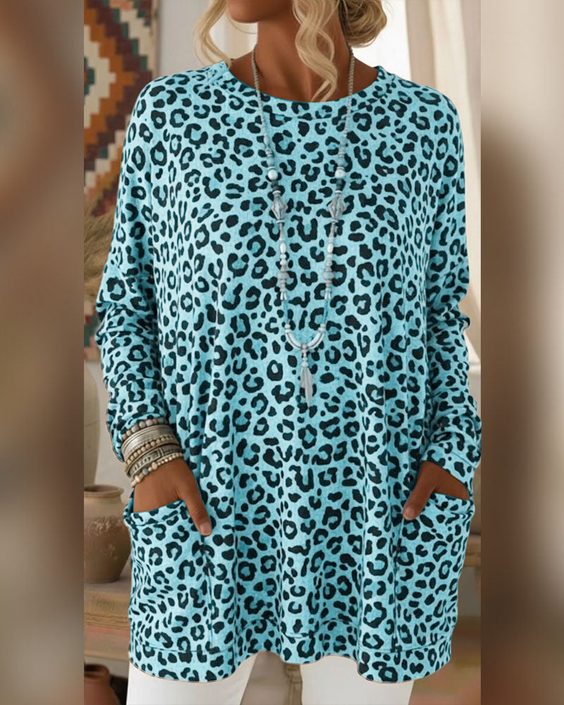 Topp Med Leopardprint Og Rund Hals