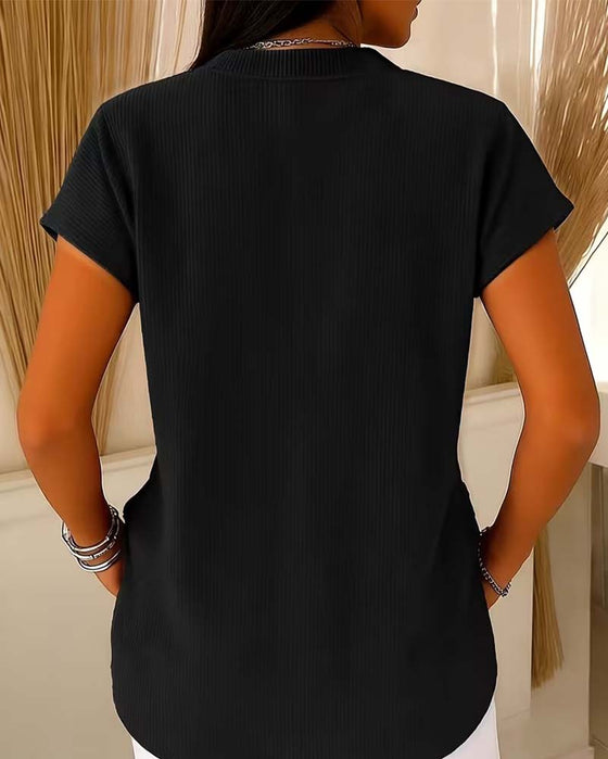 Bluse Solid Kort Erme Glidelås