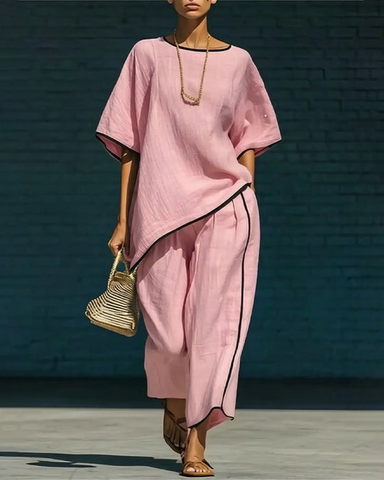 Sett Rundhals Asymmetrisk Casual Løs