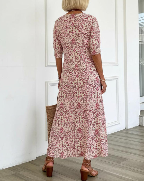 Kjole Vintage Blomstermønster V-Hals Maxi