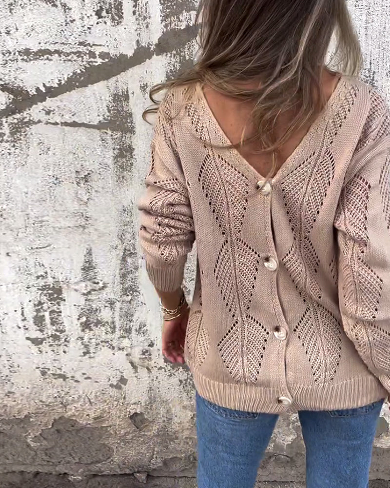 Langermet Genser Med V-Hals Og Hullmønster