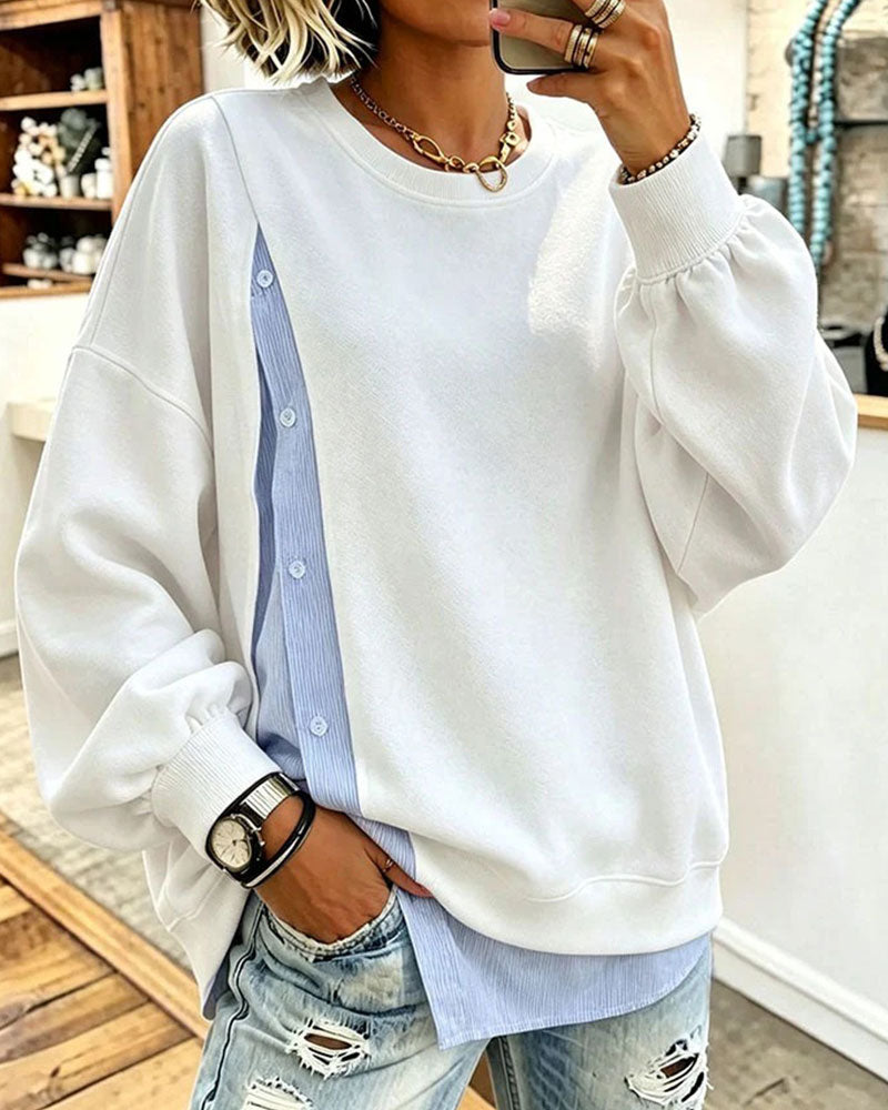Sweatshirt Mock Lagdelt Patchwork Rund Hals