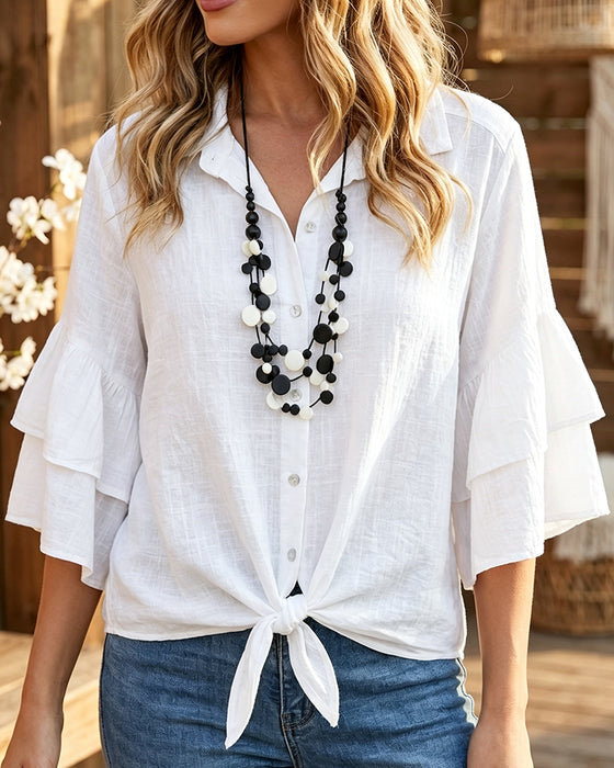 Bluse Skjorte Krage Ruffle Slips