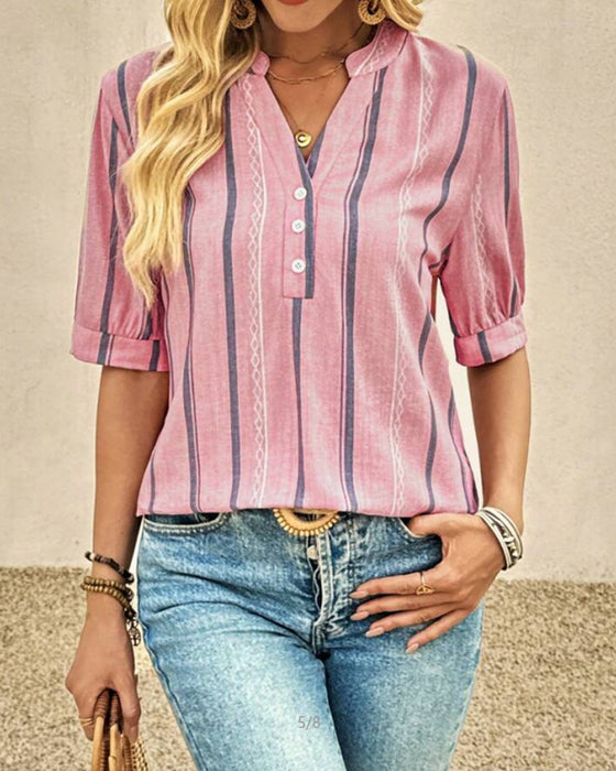 Bluse V-Hals Avslappet Stripet