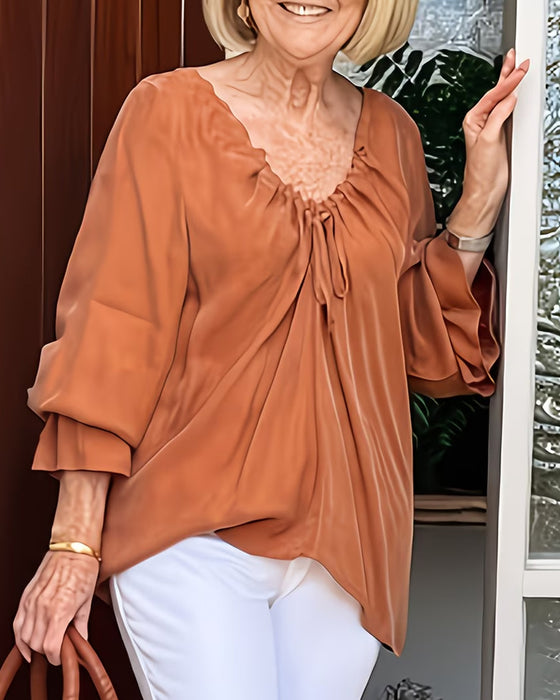 Bluse V-Hals Rynket Knyting Casual