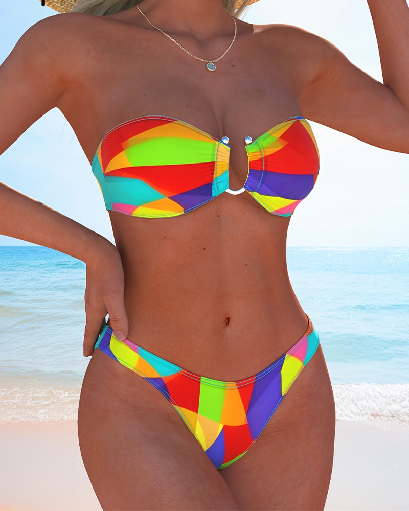 Bikini Fargerik Geometrisk Trykk Bandeau