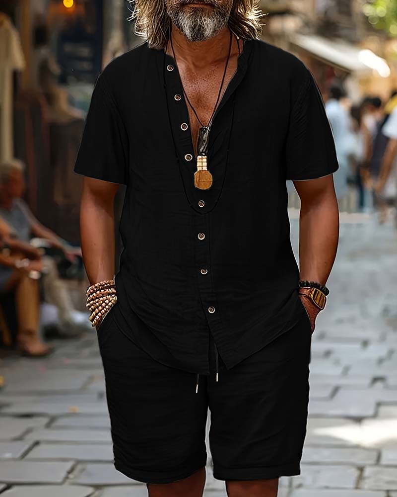 Herrer Sett Kortsermet Skjorte Og Shorts