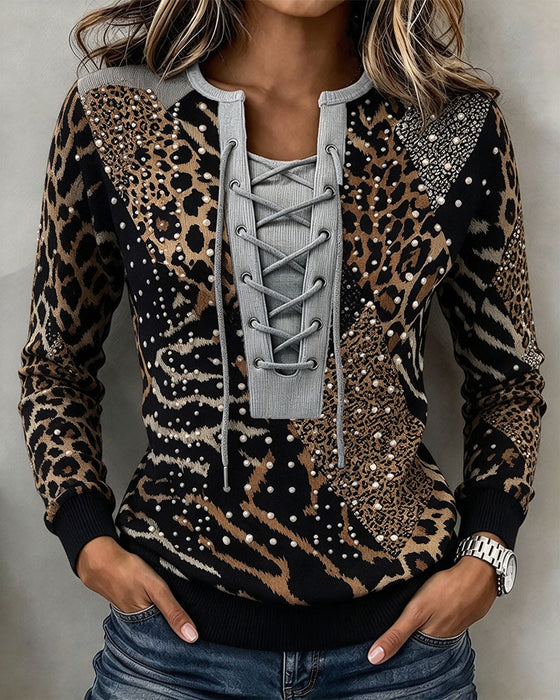 Sweatshirt Knyte Leopard Patchwork Figursydd