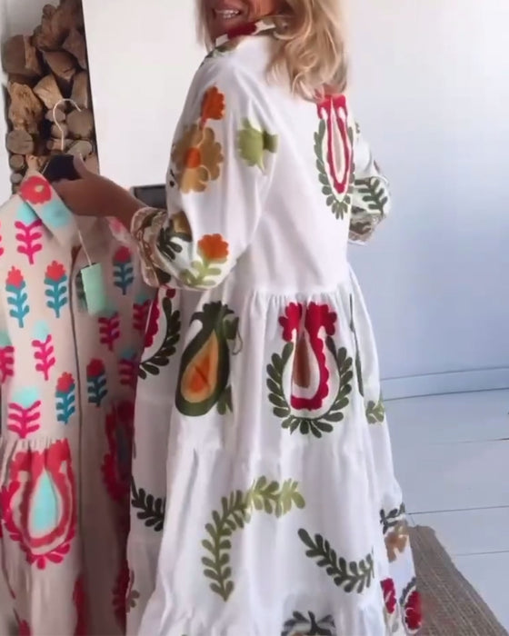 Kjole Blomstret Grafisk Trykk