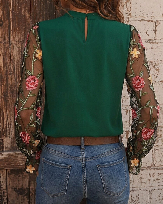 Bluse Mote Blomstret Mandarin Krage