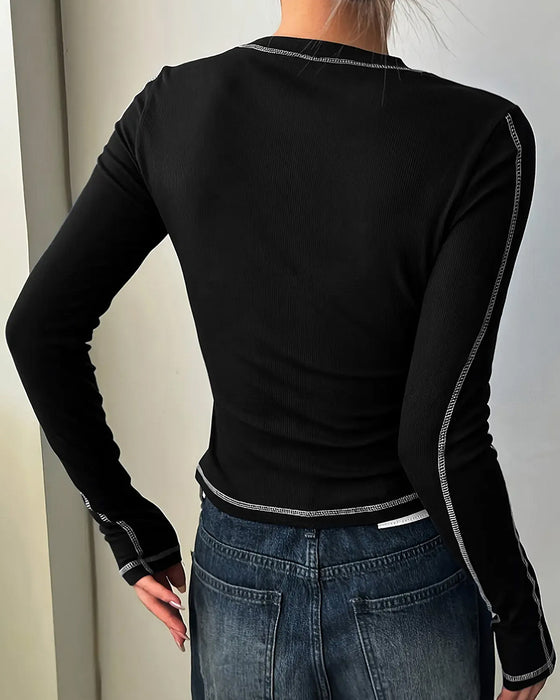 Topp Stilig Rund Hals Slim Fit Lang Erme
