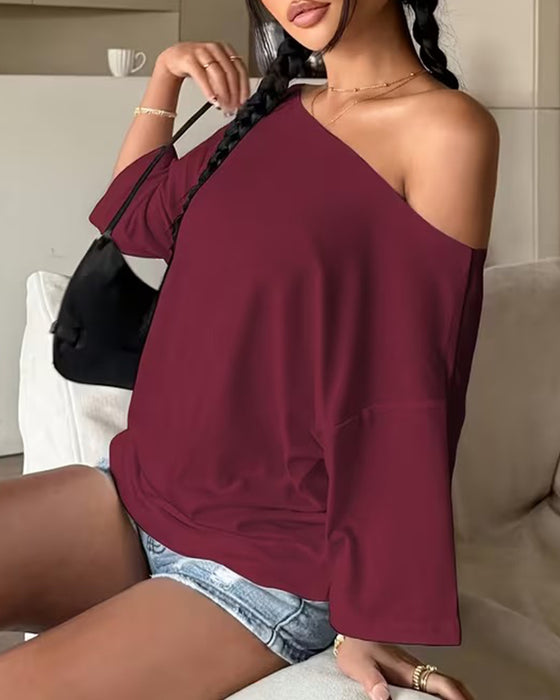 Bluse Enskulder Flaggermuserme Ensfarget