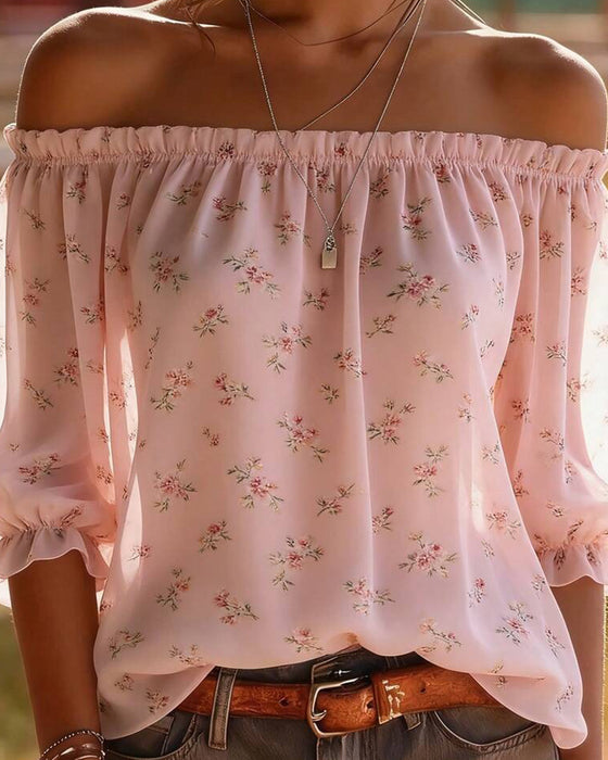 Bluse Off-Shoulder Blomstrende Tre Kvarter Erme
