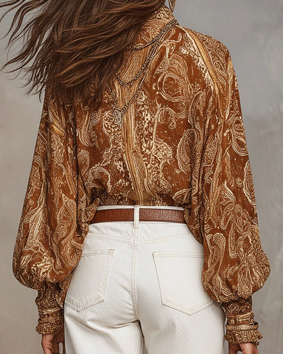 Bluse V-Hals Trykk Casual