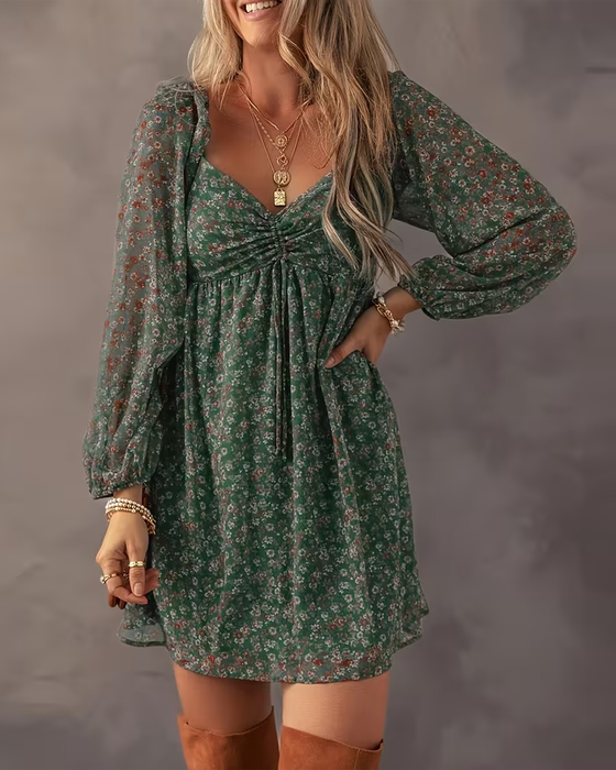 Kjole V-Hals Langermet Blomstret