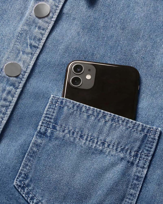 Skjorte Trykknapp Denim Lanterne Erme Løs