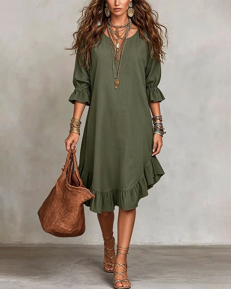 Kjole Casual V-Hals Rynket Midi
