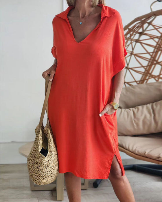 Ensfarget jakkeslagskjole med lommer