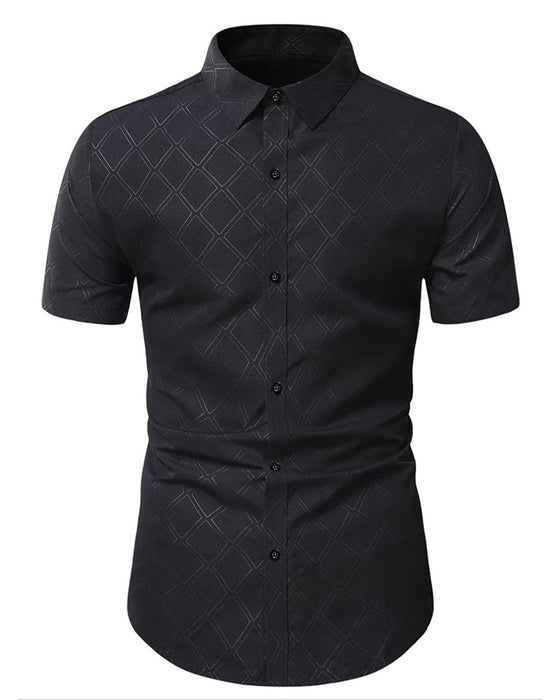 Skjorte Mørkt Diamantmønster Slim-Fit Kortermet